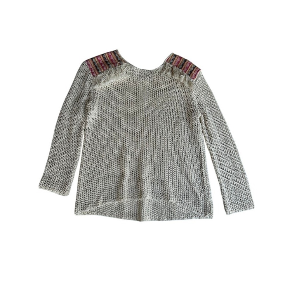 Billabong Women Cream Knit Sweater with Tassel Fringe Embellished Shoulders S/P